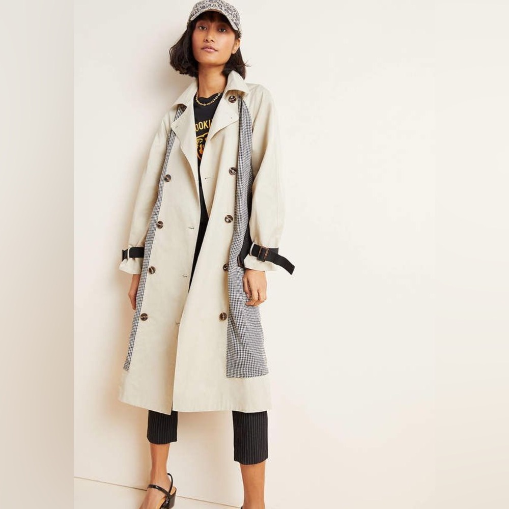 Moon River Nastasia Plaid Trench Coat, Size M